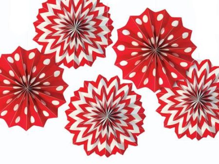 Apple Red Dots & Chevron Printed Paper Fan 8in 5pcs Sale