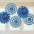 Bright Royal Blue Dots & Chevron Printed Paper Fan 8in 5pcs Sale