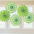 Kiwi Green Dots & Chevron Printed Paper Fan 8in 5pcs For Sale