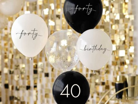 40th Birthday Golden Age Latex Balloons 5pcs Sale